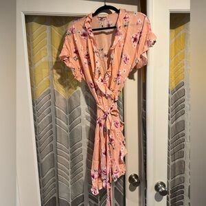 Pink floral wrap dress